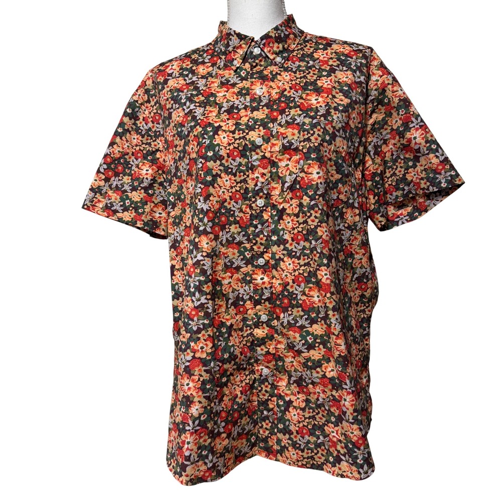 J.Crew Secret Wash Floral Button Down Shirt Orange Red Green L0814 Mens Large‎